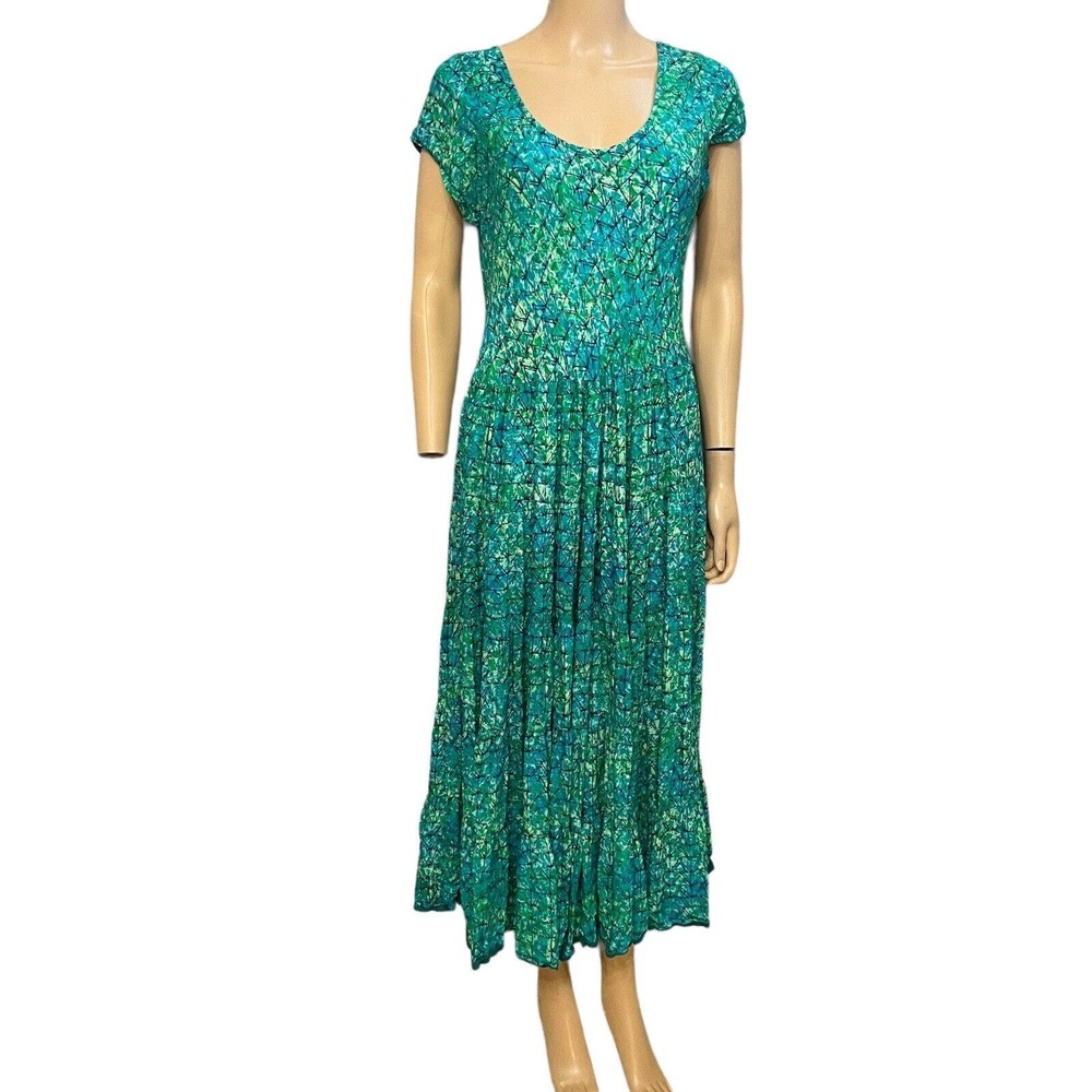 Soft Surroundings Mariana Midi Dress A Line Tiered Batik Short Sleeve